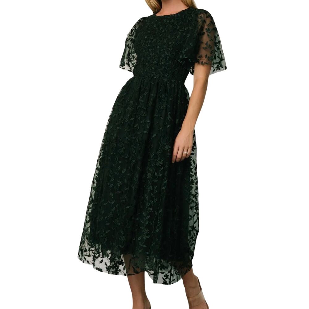 Baltic Born Kendra Embroidered Dress in Dark Green, S